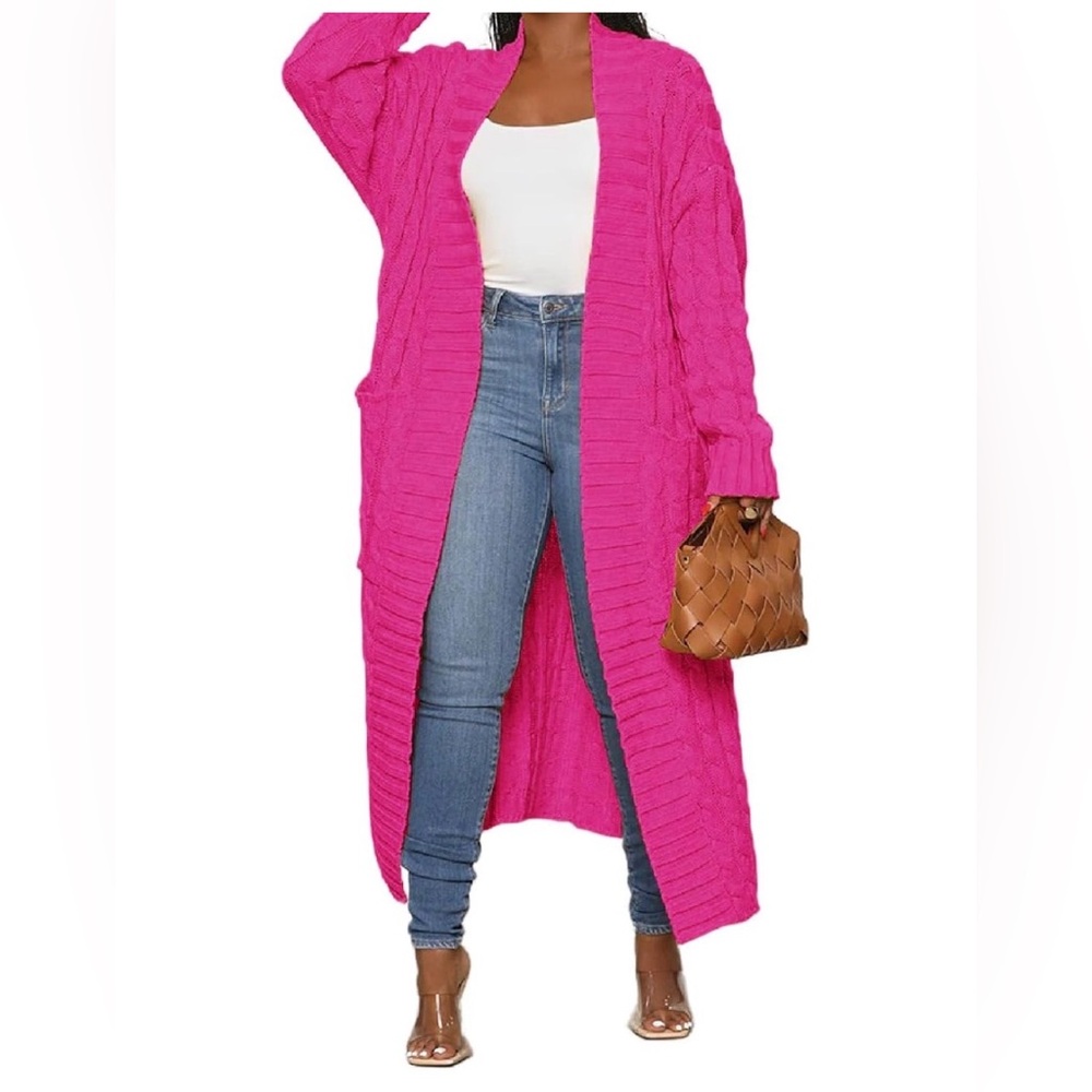 Long Open-Front Cable Knit Cardigan Sweater - (chose color and size )s- xxl